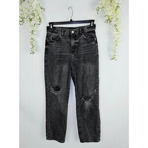 Express High Rise Straight Ankle Jeans 6R Black Distressed Grunge Goth Edgy